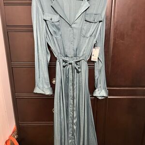 Nine West Teal Button-Front Maxi Shirt Dress